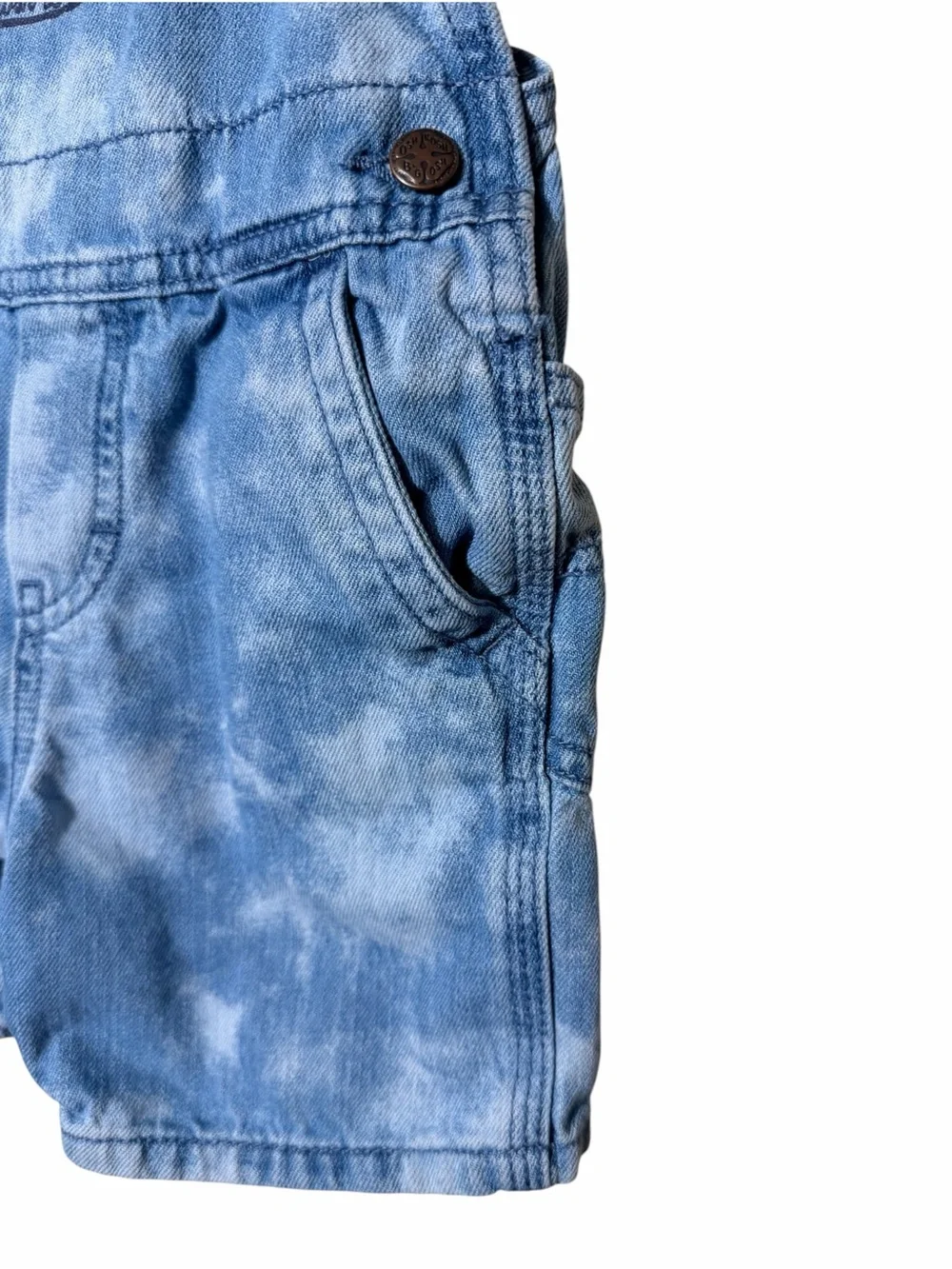 OshKosh B'gosh Acid-Wash Denim Short Overalls with Flag Patch Blue & Red